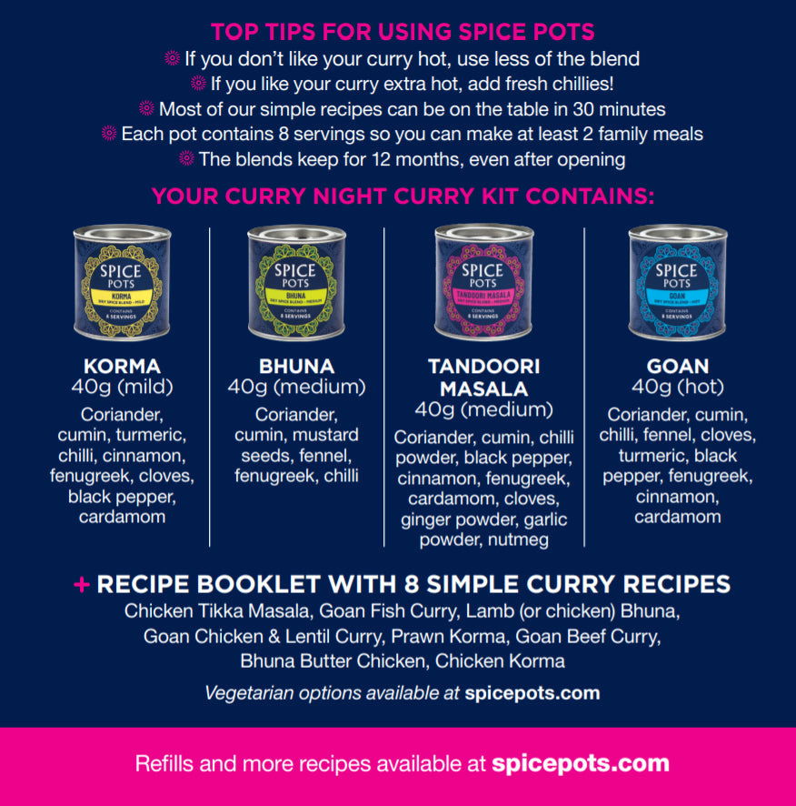 Spice Pots Easy Curry Night Kit with 8 Curry Recipes