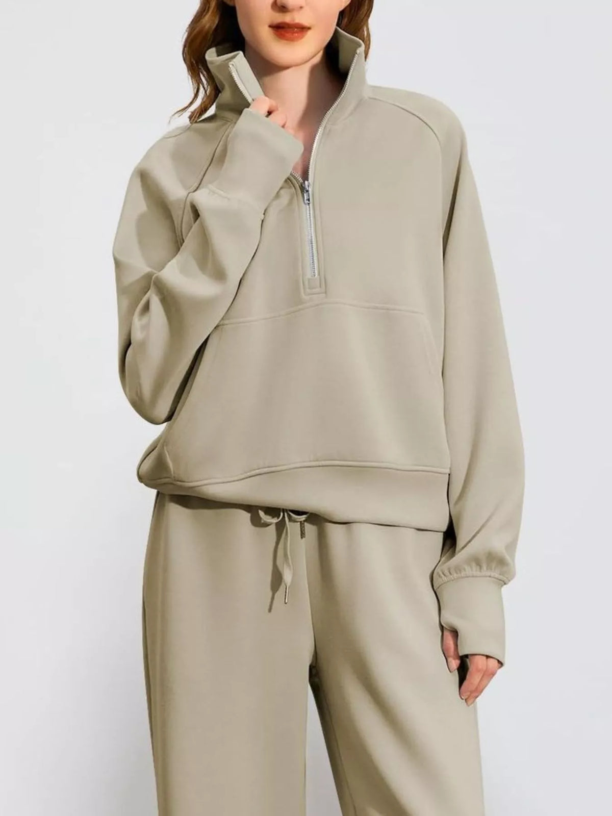 Half-Zip Sweatshirt and Wide-Leg Pants Two-piece Loungewear Set