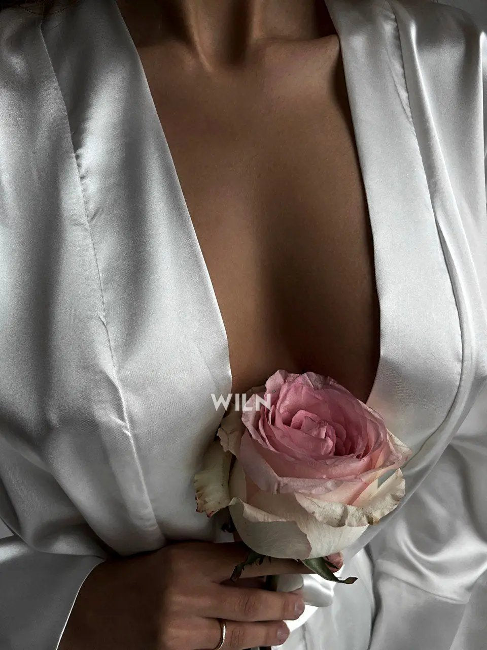 ELEGANCE White 2 Piece Tie Waist Satin Loungewear Set