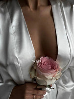 ELEGANCE White 2 Piece Tie Waist Satin Loungewear Set