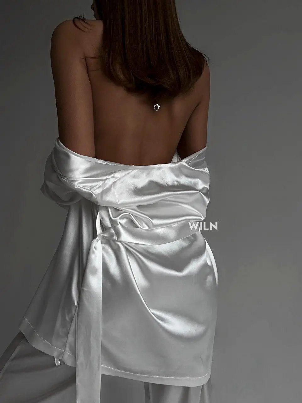 ELEGANCE White 2 Piece Tie Waist Satin Loungewear Set White