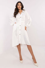 Elegant Belted Shirt Cocktail Evening Long Dress | Lakerta white