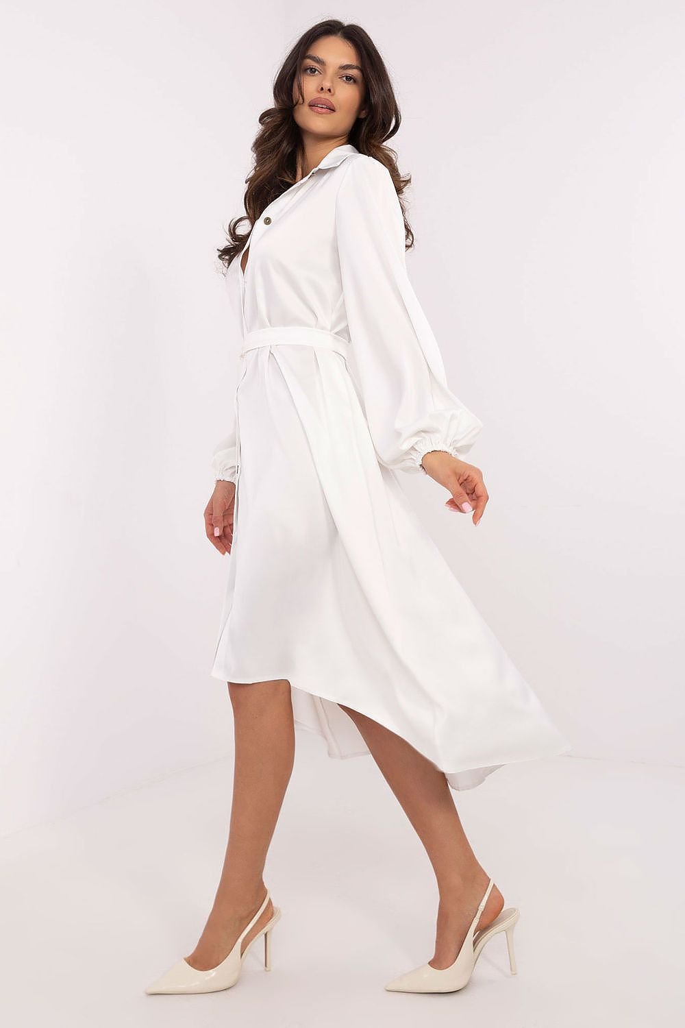Elegant Belted Shirt Cocktail Evening Long Dress | Lakerta