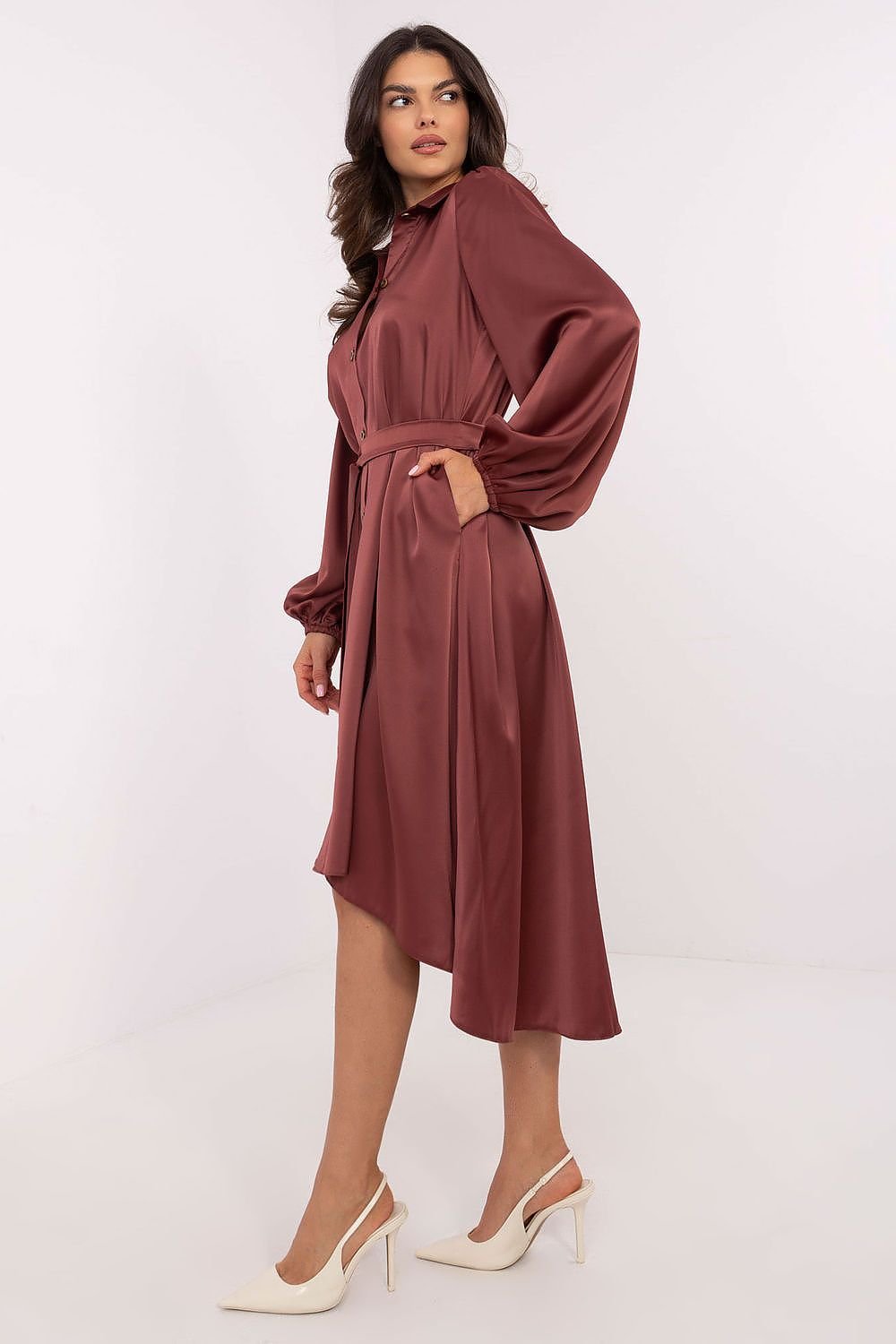 Elegant Belted Shirt Cocktail Evening Long Dress | Lakerta