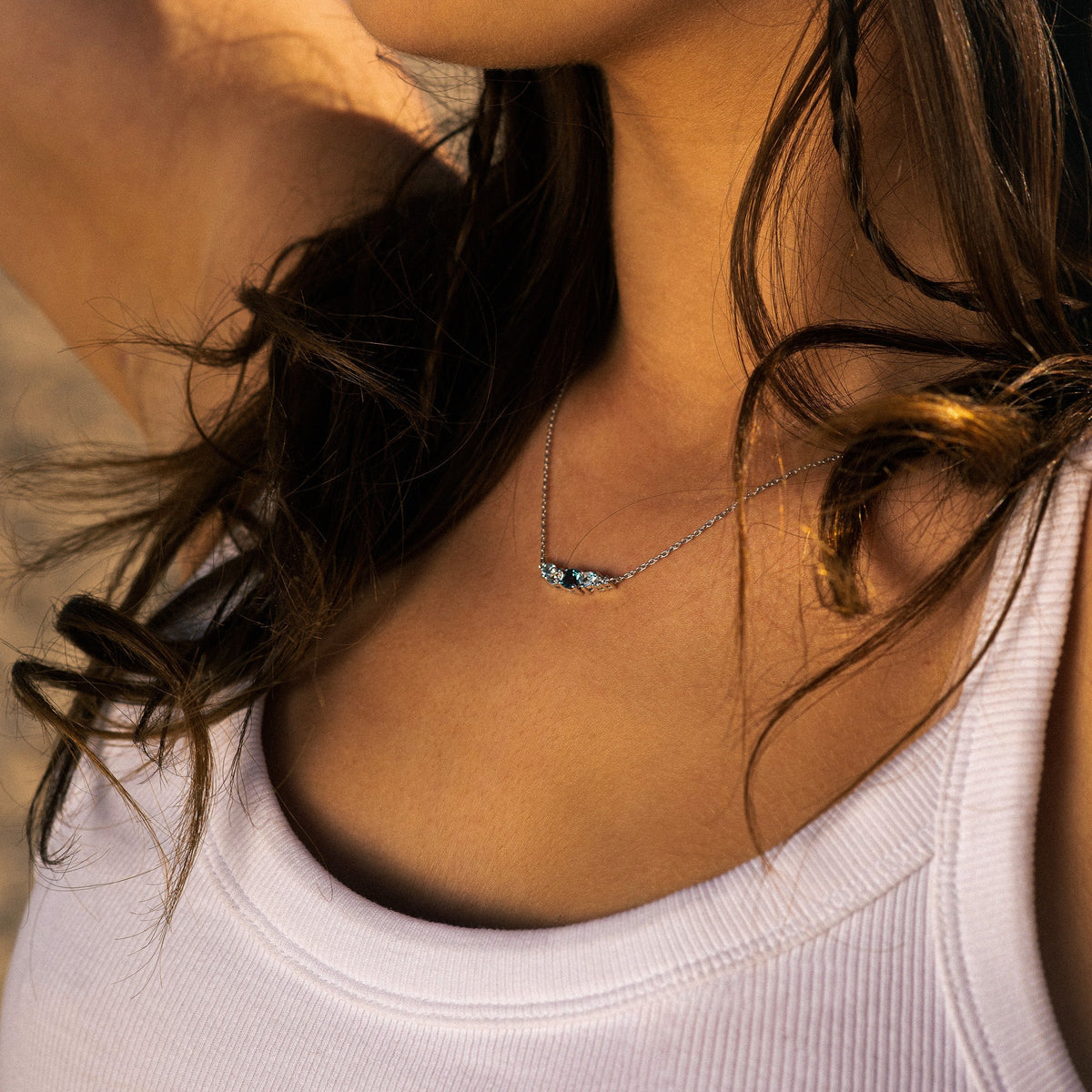 Dainty London Elegant Topaz Cluster Silver Necklace - Zaria