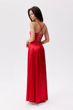 Roco Fashion Elise Crimson Wrap-Front Flared Maxi Dress with Back Lacing
