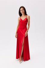 Roco Fashion Elise Crimson Wrap-Front Flared Maxi Dress with Back Lacing