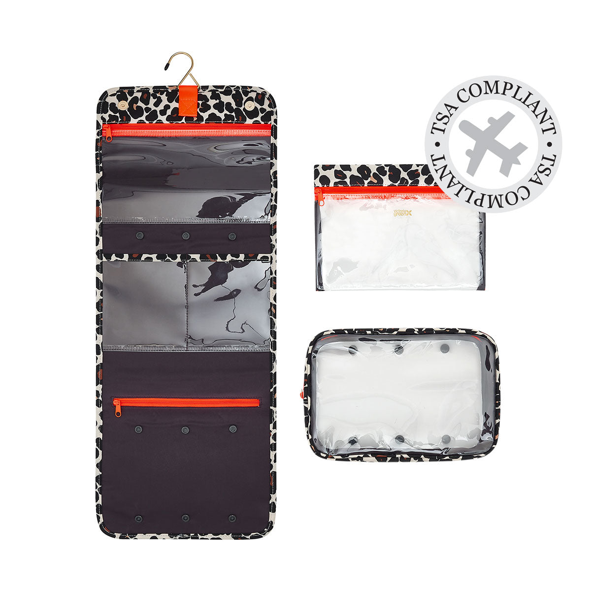 'Emma' 3 in 1 Hanging Wash Bag in Leopard Tan