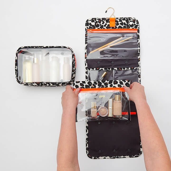 'Emma' 3 in 1 Hanging Wash Bag in Leopard Tan