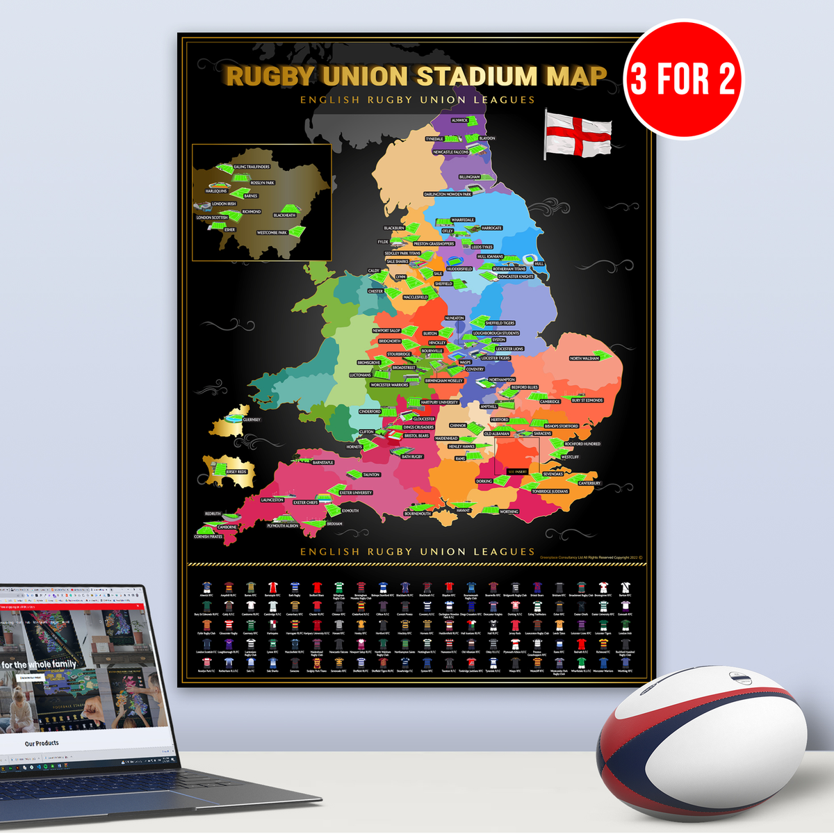 English Rugby Union Scratch Off Map