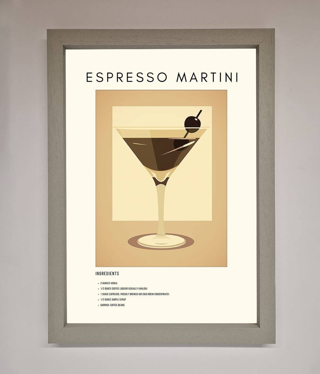 Espresso Martini Cocktail Framed Print Grey