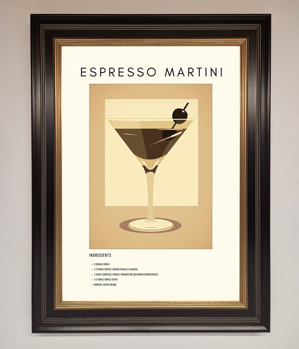 Espresso Martini Cocktail Framed Print Black Gold