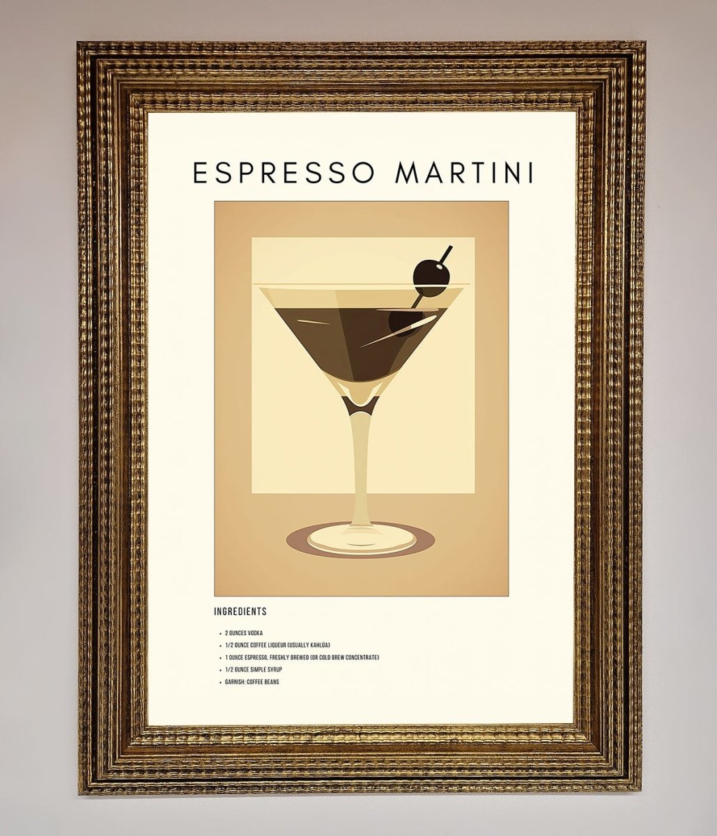 Espresso Martini Cocktail Framed Print Ornate Gold