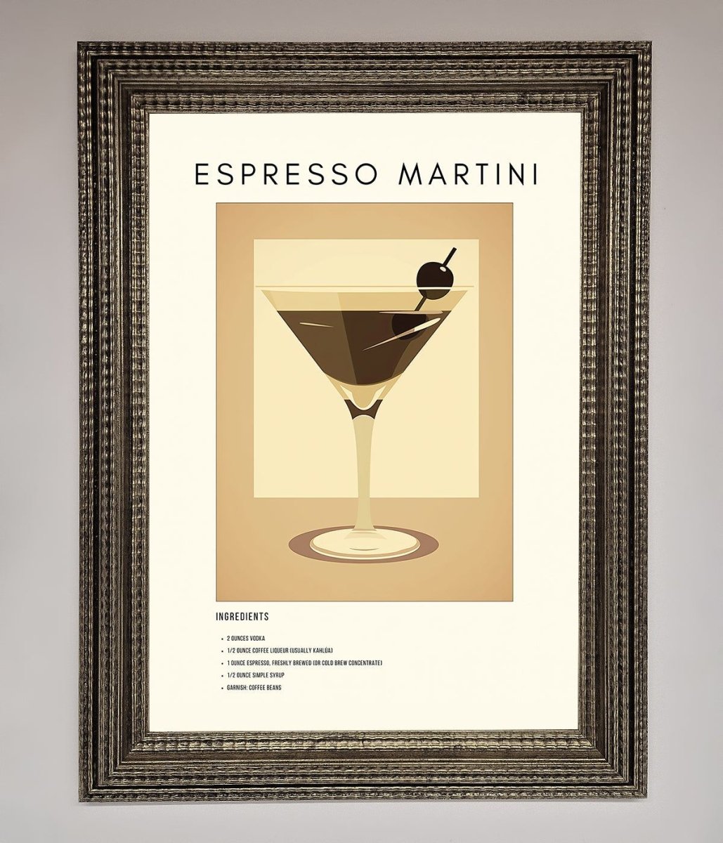 Espresso Martini Cocktail Framed Print Ornate Silver