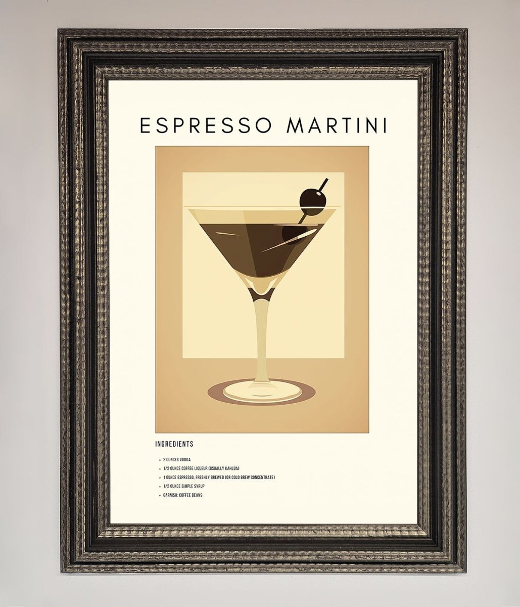Espresso Martini Cocktail Framed Print Ornate Silver Black