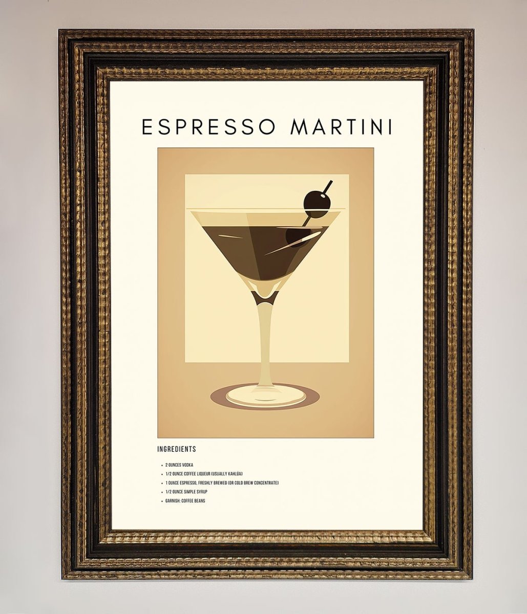 Espresso Martini Cocktail Framed Print Ornate Gold Black
