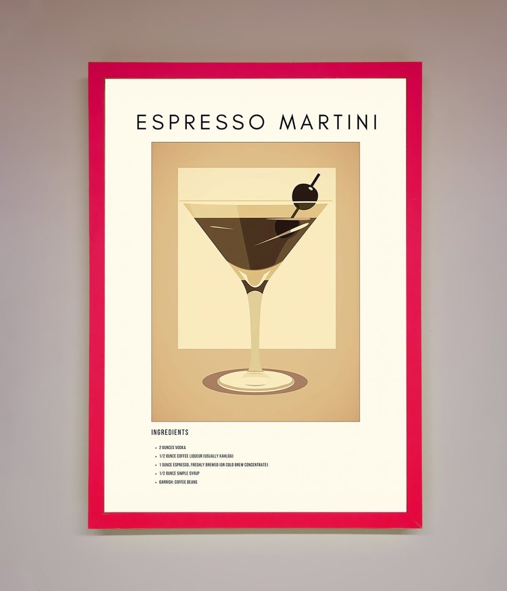 Espresso Martini Cocktail Framed Print Neon Pink
