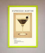 Espresso Martini Cocktail Framed Print Neon Green