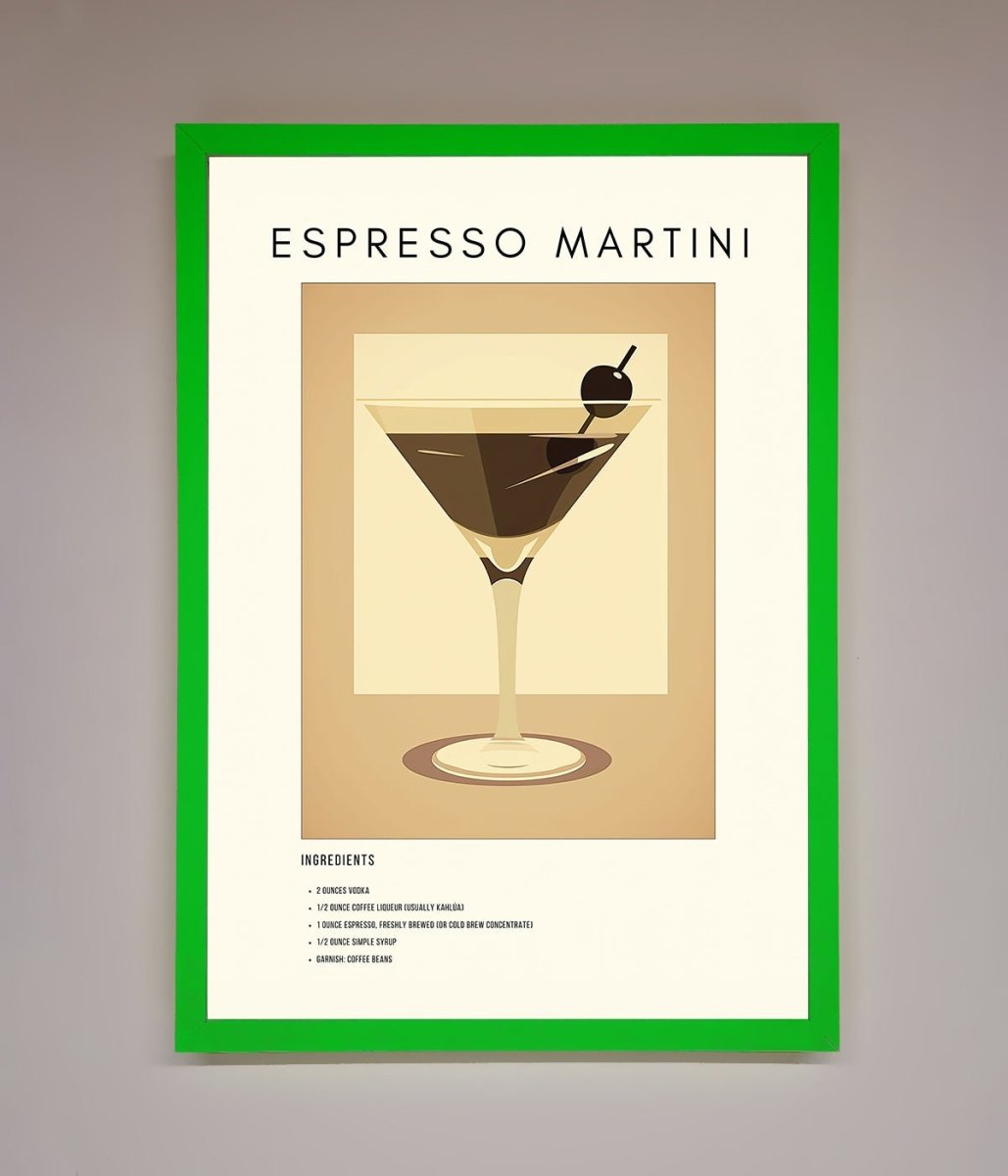 Espresso Martini Cocktail Framed Print Neon Dark Green