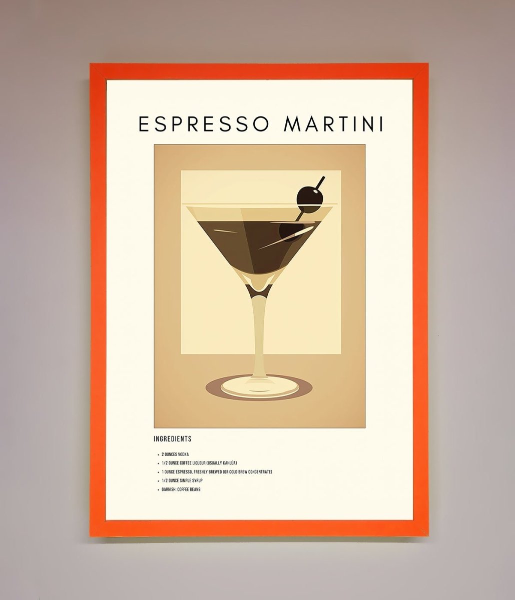 Espresso Martini Cocktail Framed Print Neon Orange