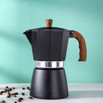 European Style Italian Mocha Coffee Pot - Aluminum, Long Handle, Multiple Colours Black