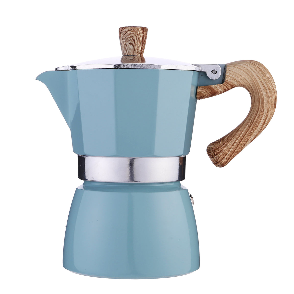 European Style Italian Mocha Coffee Pot - Aluminum, Long Handle, Multiple Colours Blue