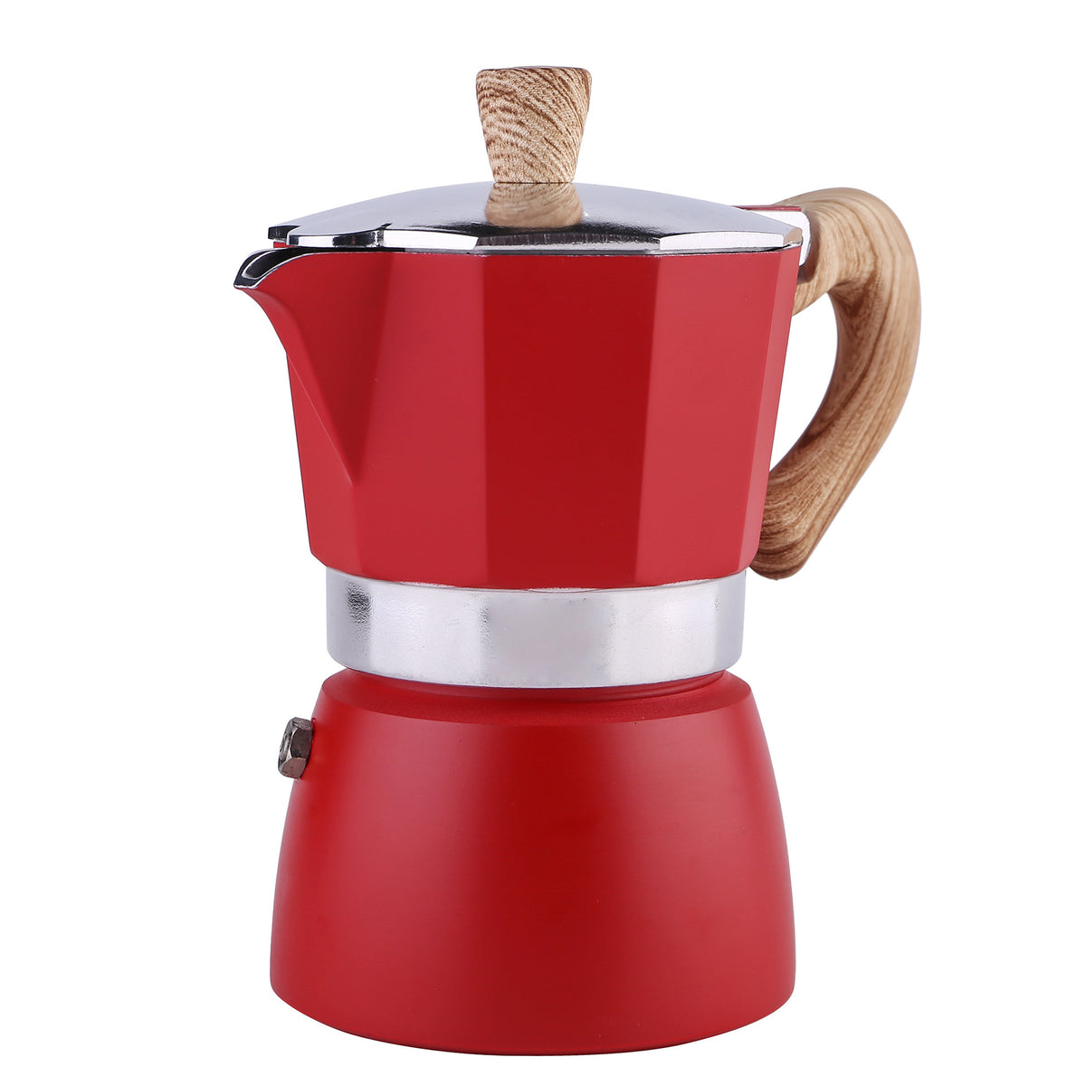 European Style Italian Mocha Coffee Pot - Aluminum, Long Handle, Multiple Colours Red