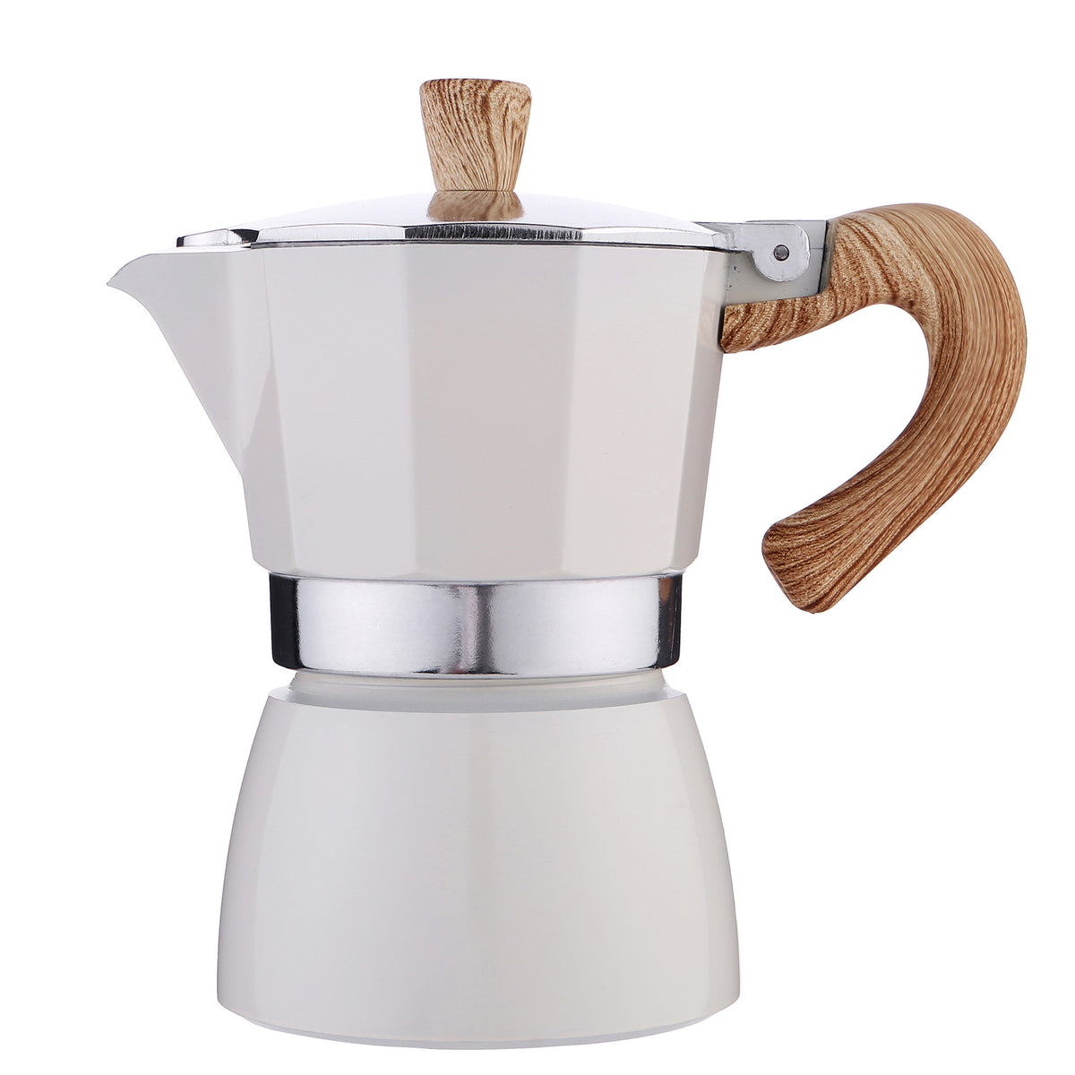 European Style Italian Mocha Coffee Pot - Aluminum, Long Handle, Multiple Colours White