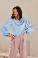 Evelyn Satin Blouse | Roco Fashion Blue