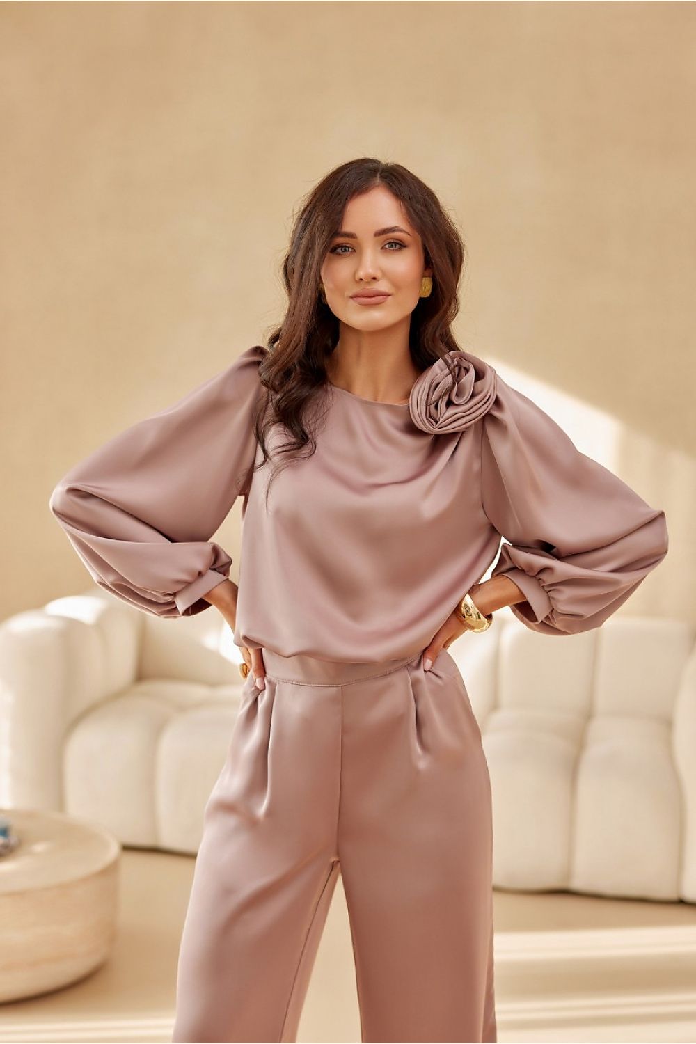 Evelyn Satin Blouse | Roco Fashion beige