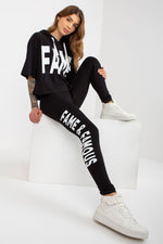 Ex Moda FAME Slogan Sweatshirt and Leggings Set black one-size-fits-all
