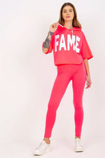 Ex Moda FAME Slogan Sweatshirt and Leggings Set pink one-size-fits-all