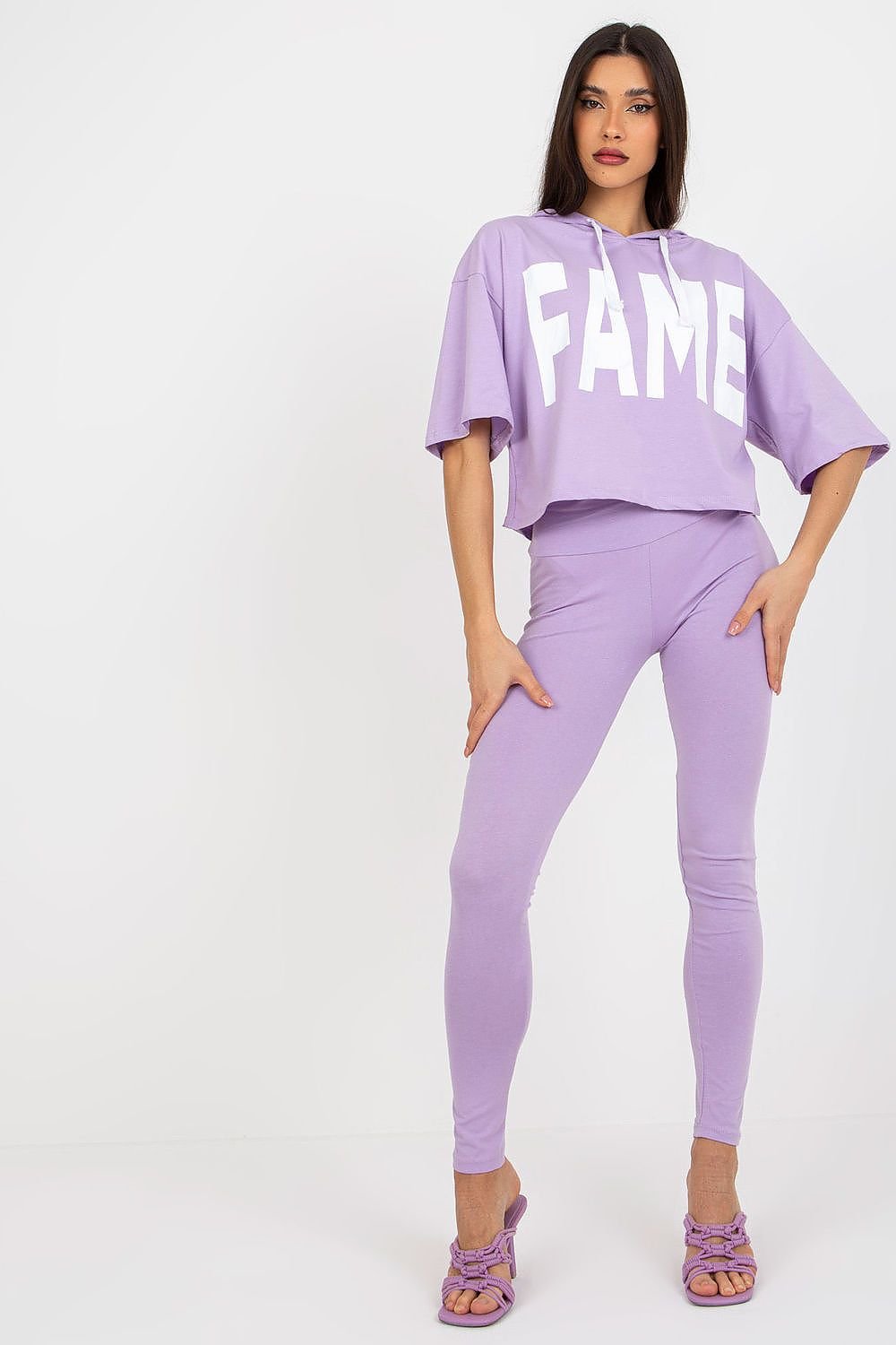 Ex Moda FAME Slogan Sweatshirt and Leggings Set violet one-size-fits-all