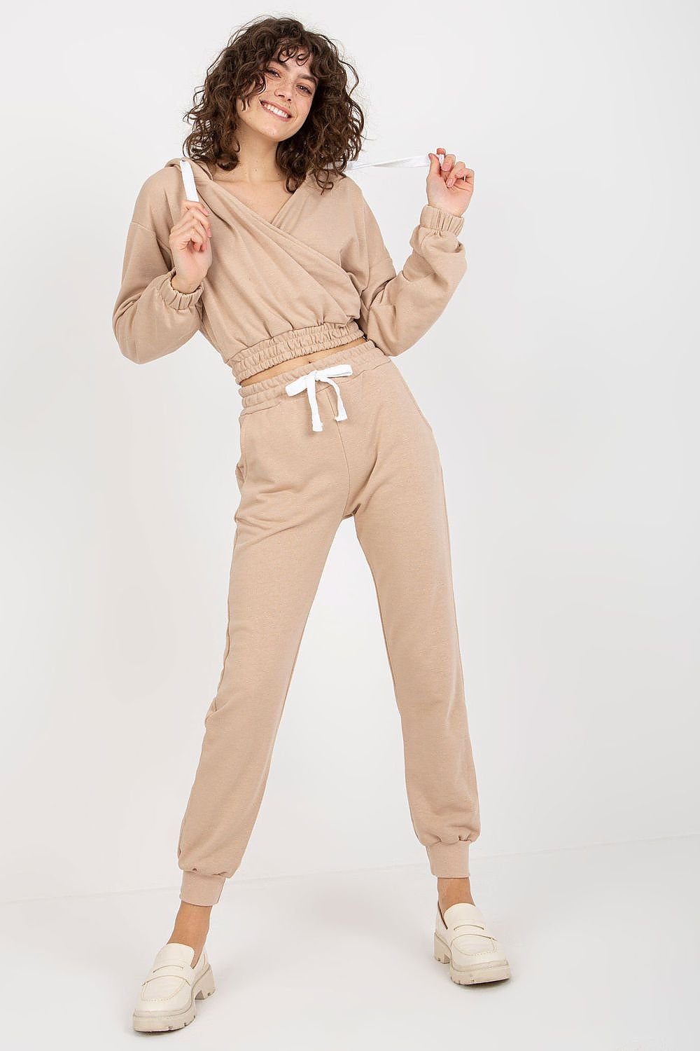 Ex Moda Loungewear Set with Hooded Sweatshirt and Long Pants beige one-size-fits-all