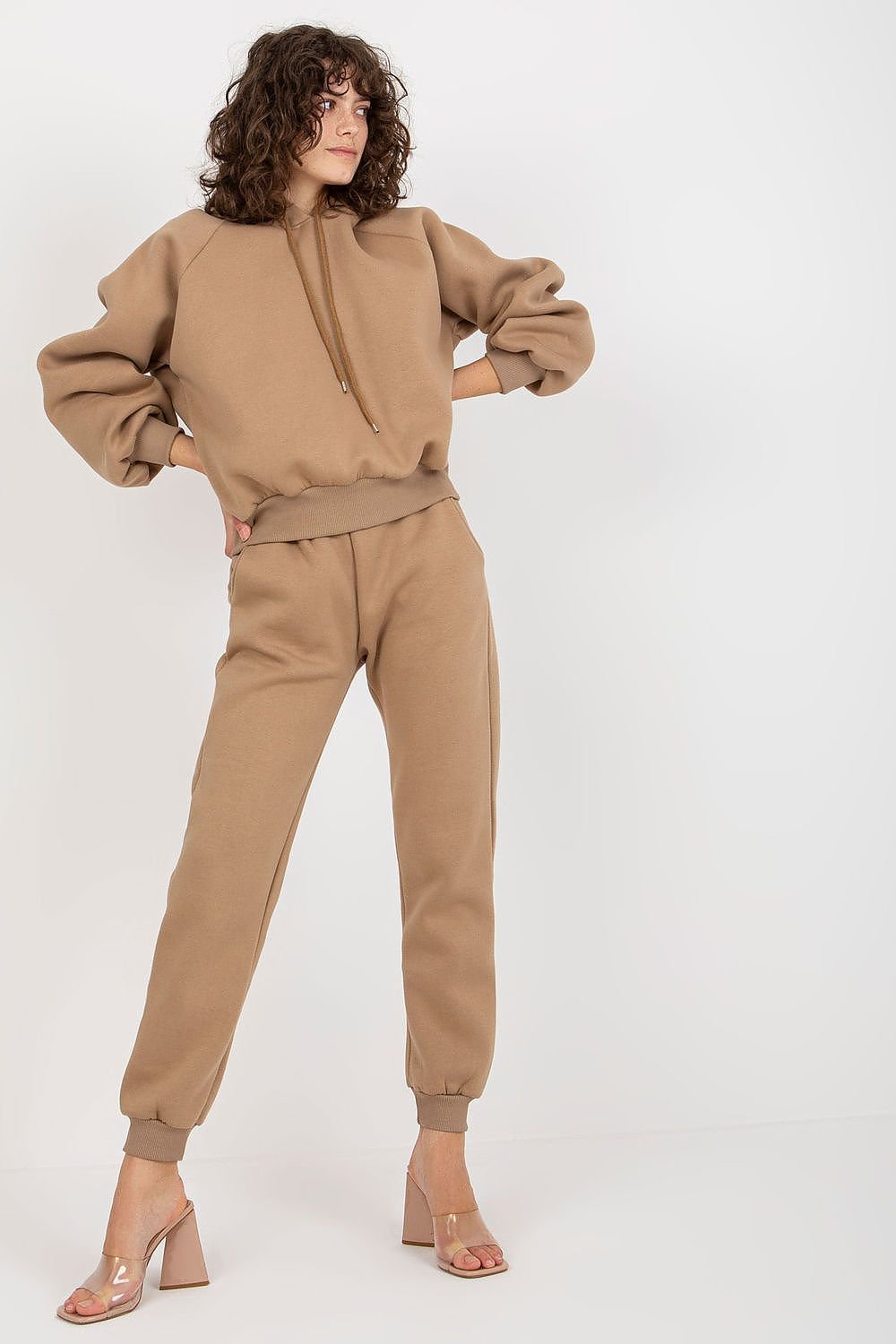 Ex Moda Loungewear Set with Hooded Sweatshirt and Pants beige one-size-fits-all