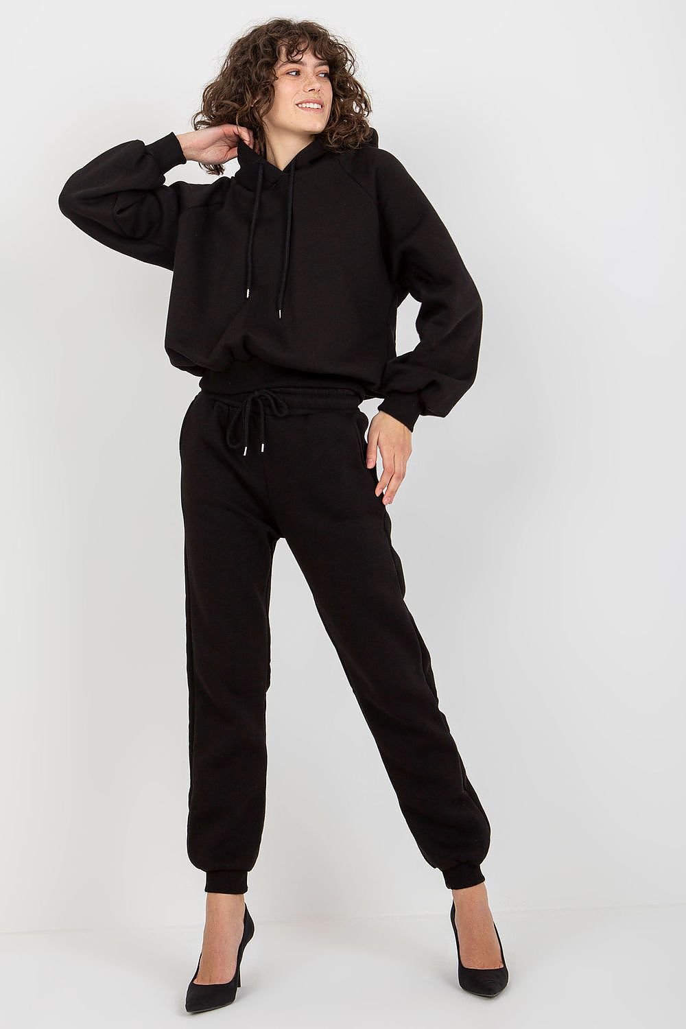 Ex Moda Loungewear Set with Hooded Sweatshirt and Pants black one-size-fits-all