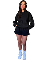 Fashion Loose Colour Sweatshirt Shorts & Top Loungewear Set