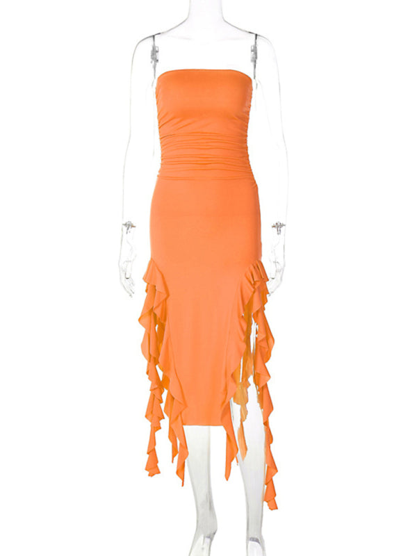 Fashion Sexy Tube Irregular Hem Dress