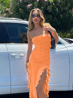 Fashion Sexy Tube Irregular Hem Dress Orange Red