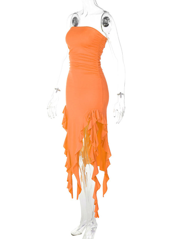 Fashion Sexy Tube Irregular Hem Dress