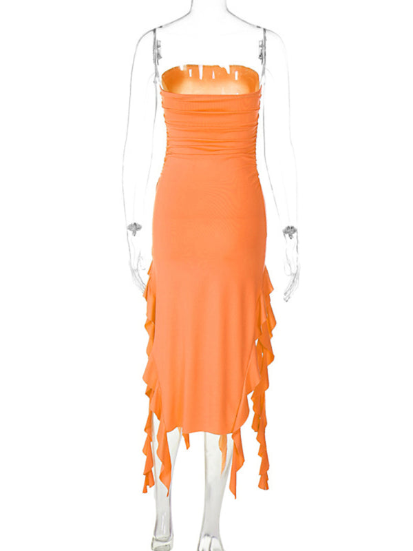 Fashion Sexy Tube Irregular Hem Dress