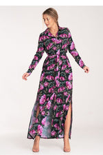 Figl Buttoned Maxi Daydress with Long Sleeves and Narrow Belt