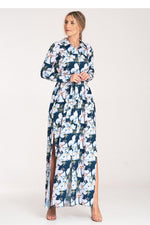 Figl Buttoned Maxi Daydress with Long Sleeves and Narrow Belt multicolor 2