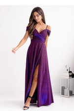 With You Fitted Waist Shimmer Occasion Long Dress Violet