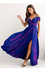 With You Fitted Waist Shimmer Occasion Long Dress Blue