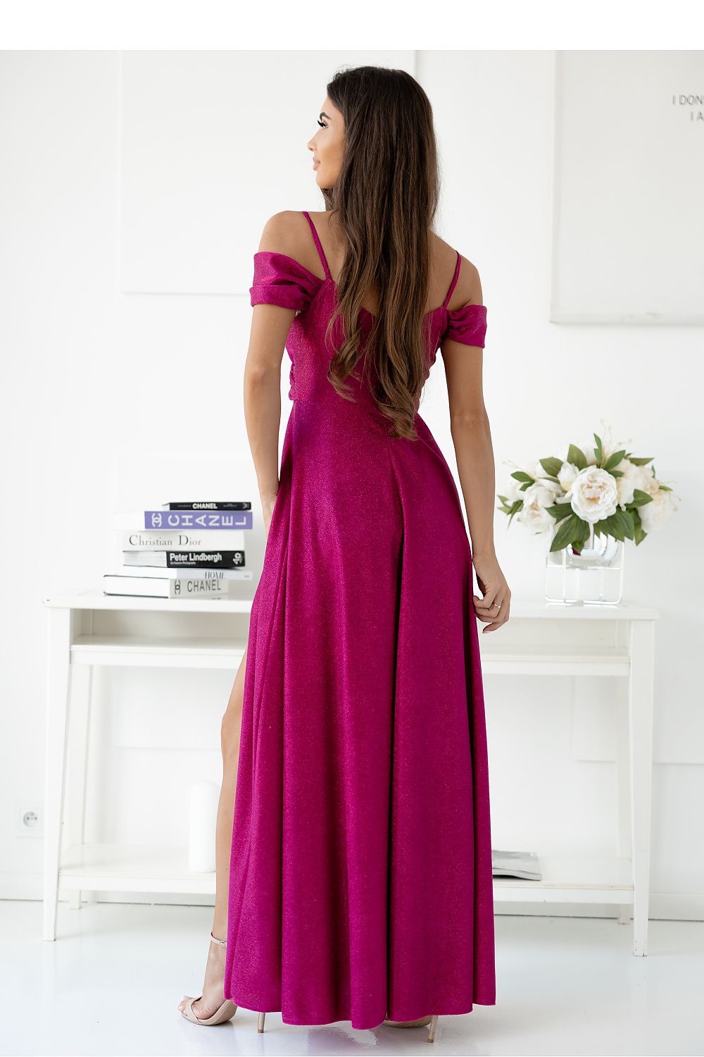 With You Fitted Waist Shimmer Occasion Long Dress