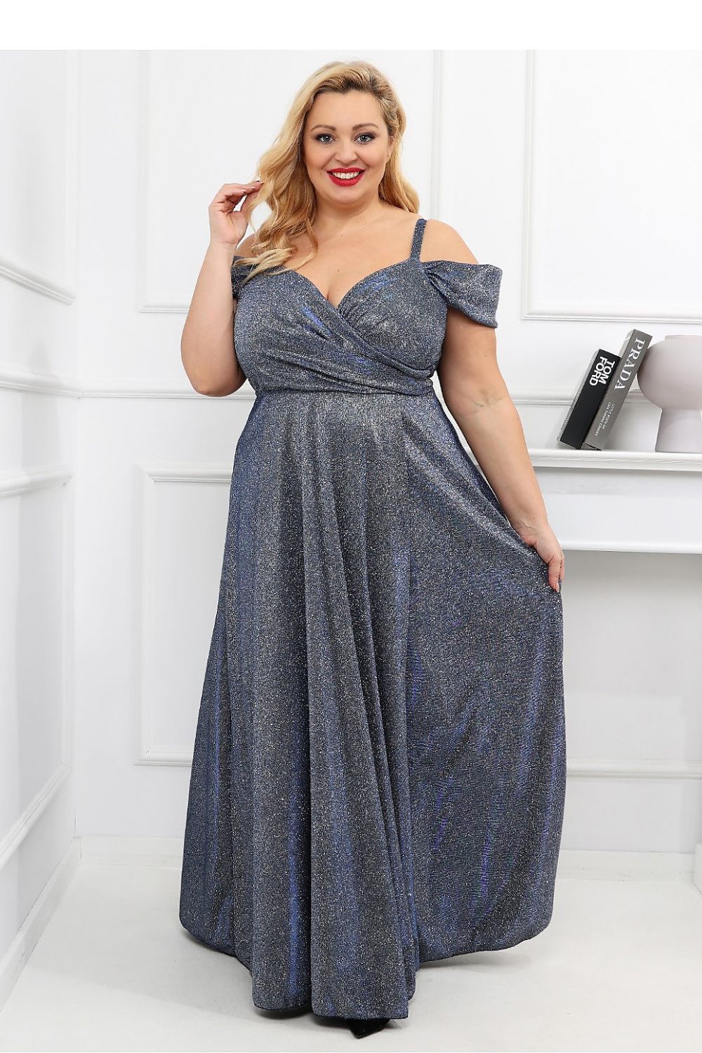 With You Fitted Waist Shimmer Occasion Long Dress