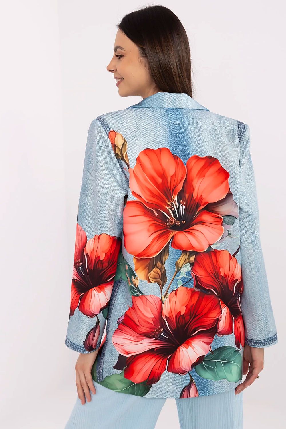 Floral Jacket Italy Moda Denim-Look Blazer