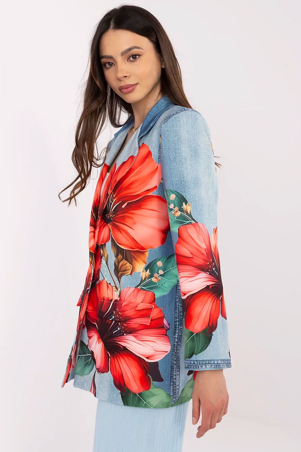Floral Jacket Italy Moda Denim-Look Blazer