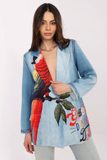 Floral Jacket Italy Moda Denim-Look Blazer blue 2 one-size-fits-all